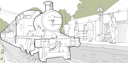 This image: an artist's impression of a historic steam train pulling into a station. 
						The map: the map shows the blue boundary of Breedon's ownership area at the site, 
						with green interactive markers across the site, showing some of our initial ideas 
						following the theme of tourism, for how the site could be used. These are just some 
						initial ideas, what do you think should be included?